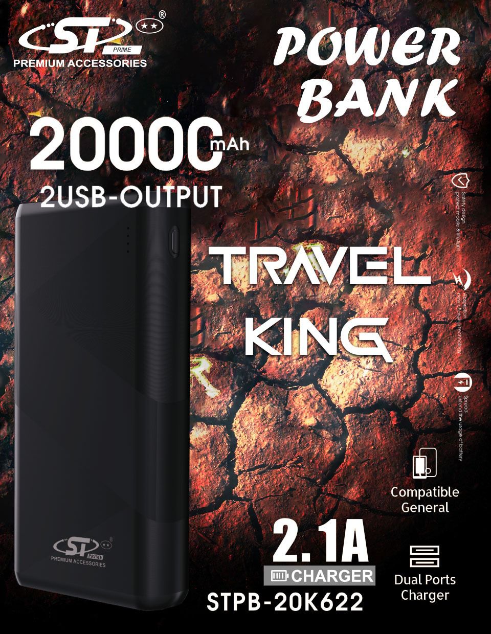 20000 Mah Dual USB Travel Power Bank, Brand: ST Prime, Quantity Slab: 2 Pcs, Models: 20000 Mah Dual USB Travel Power Bank